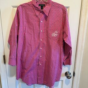Lauren Ralph Lauren Pink Geometric Button Down Shirt Dress Monogram Preppy S/M